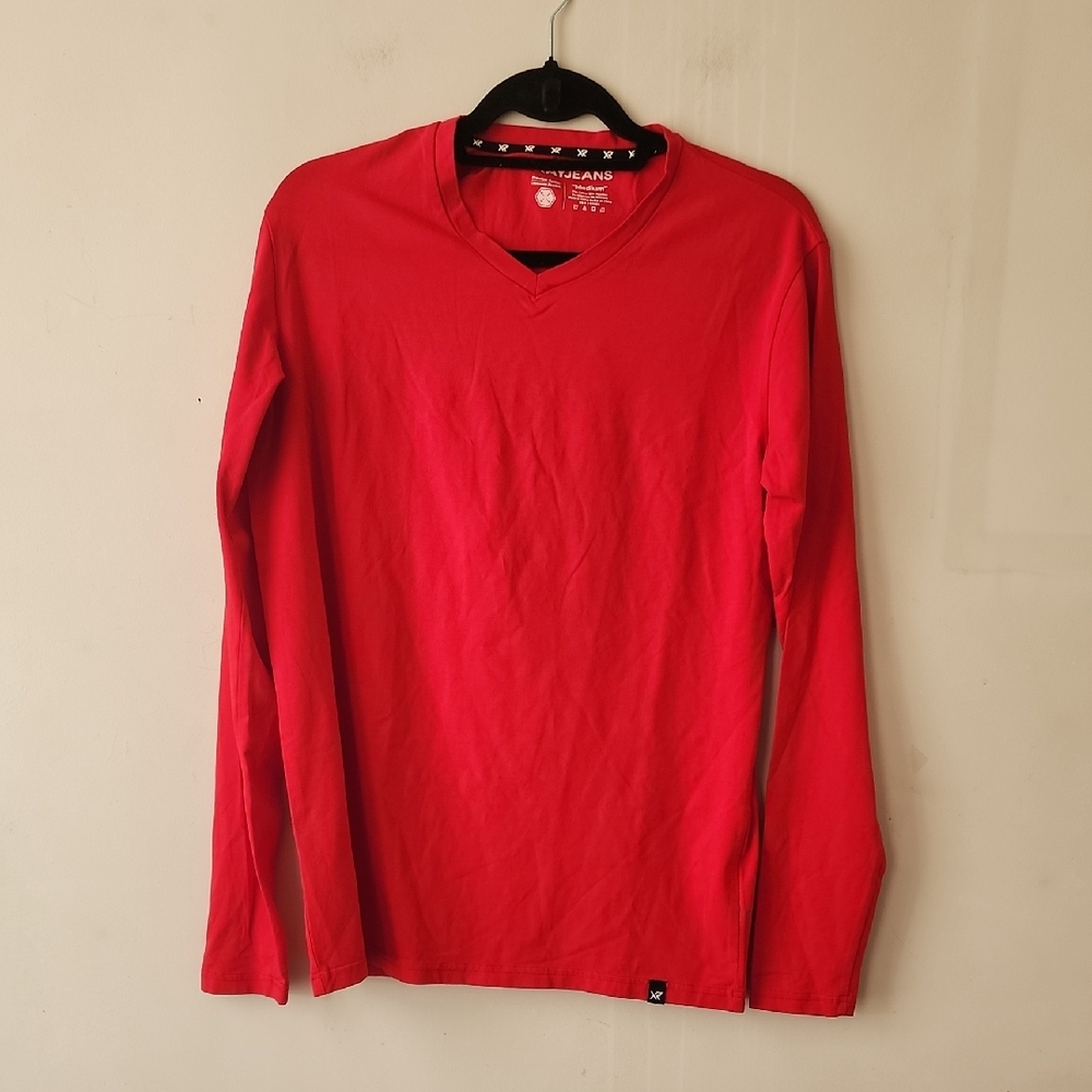 Stylish Red Long Sleeve V-Neck Shirt